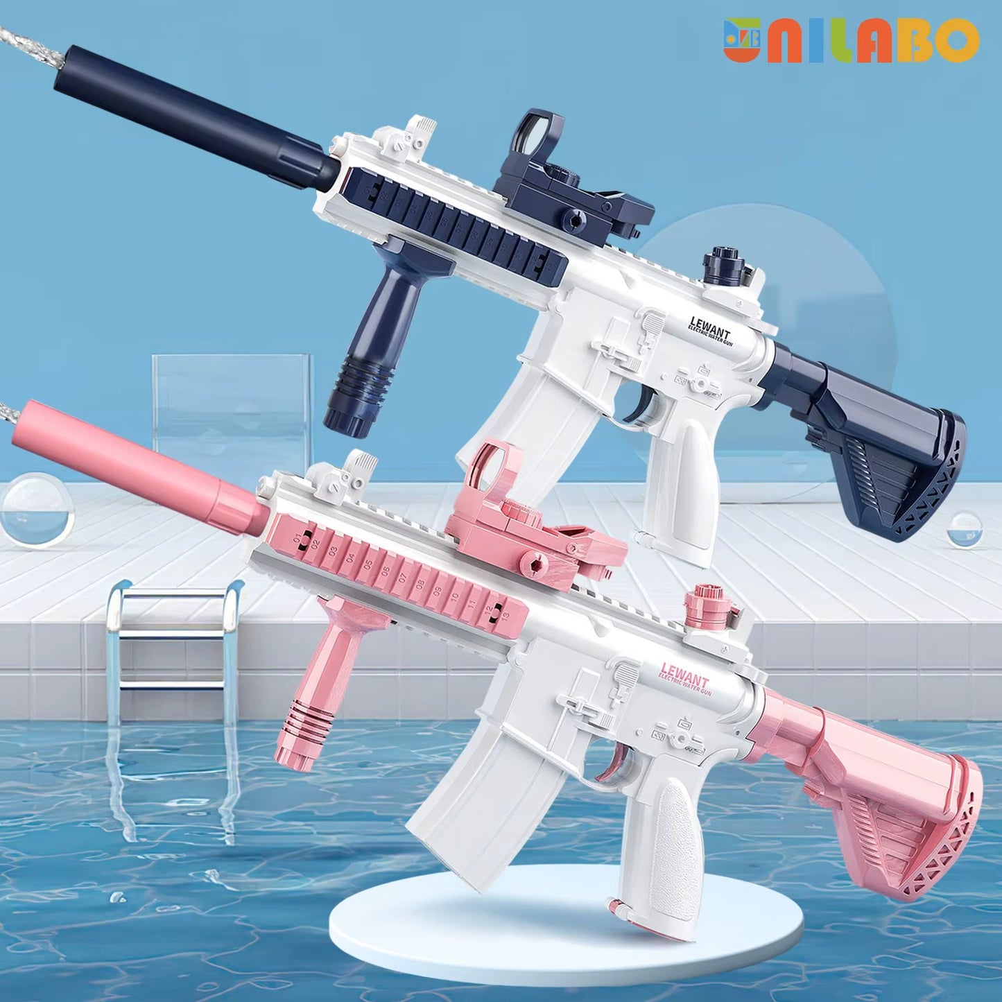 Unilabo M416 Electric Water Gun - Battery Powered with External Water Bottle Attachment - Perfect for Kids & Adults Outdoor Fun