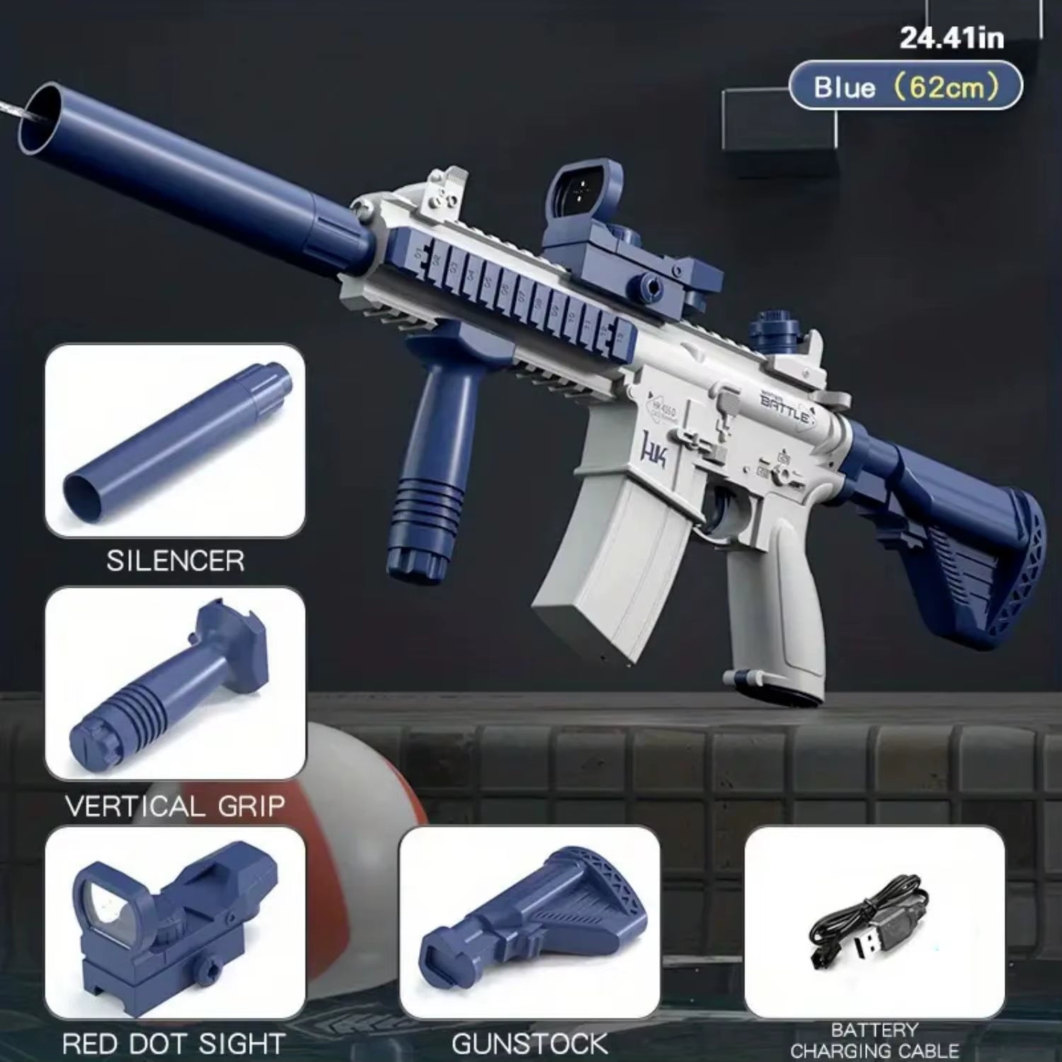 Unilabo M416 Electric Water Gun - Battery Powered with External Water Bottle Attachment - Perfect for Kids & Adults Outdoor Fun